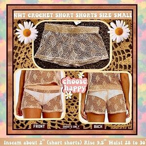 NWT S CHEEKY BEIGE LACE CROCHET SEMI SHEER -SHEER  SHORT-SHORTS SUMMER FUN